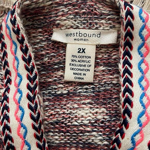 Westbound Plus 2X Shawl Poncho Cardigan Fringe Tribal Trim Boho Knit Sweater - Picture 4 of 7